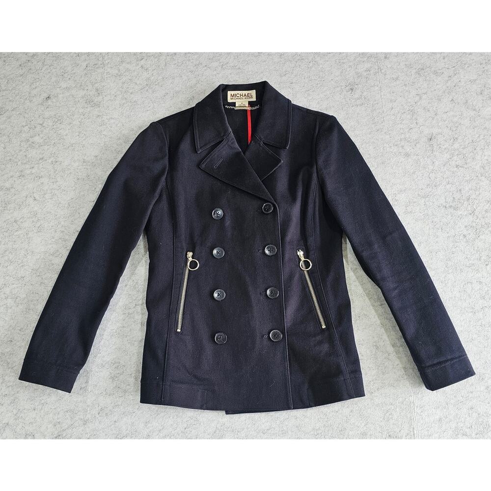 Michael Kors Navy Blue Jacket, Peacoat, Canvas, Zipper, Double Breasted, Sz M